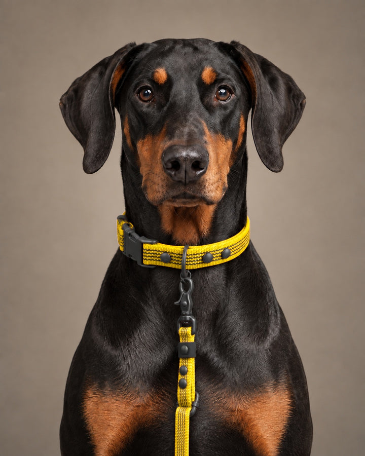 Leash FLEX, Yellow / Black, kutyán