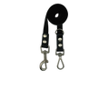 Black strap with metal clasps on a white background